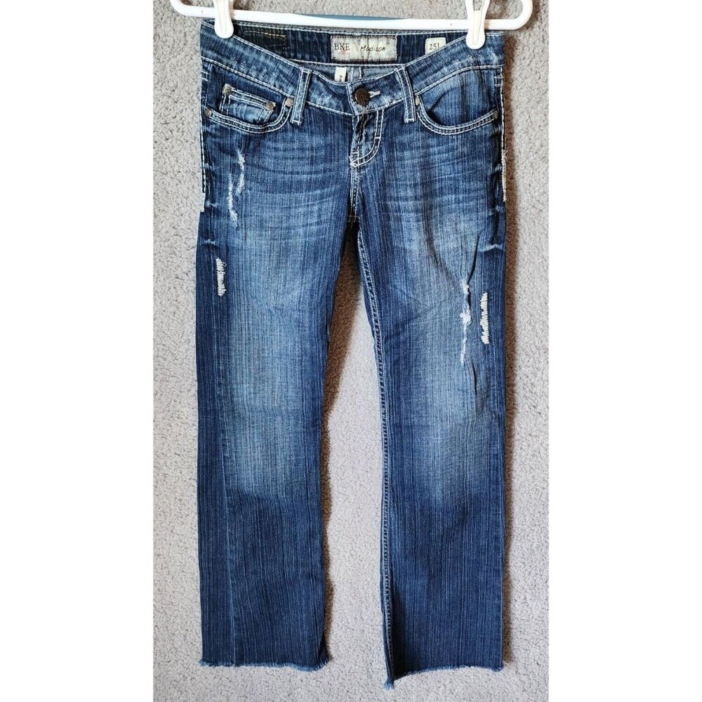 BKE Buckle Womens Madison Flare Jeans Heavy Stitch Stretch Raw Hem Sz 25L x 33.5